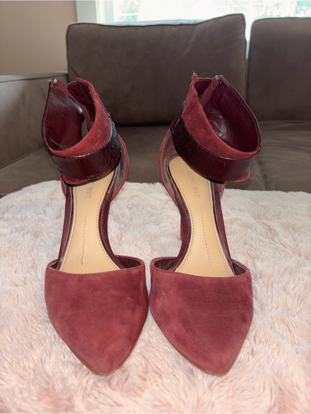 Gianni Bini Burgundy Suede Ankle Cuff Heels